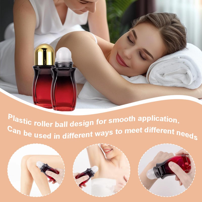 Ellbest 50ml Glass Roll on Bottles 4 Pack - Gradient Red Deodorant Container With Plastic Roller Ball and Opener for Essential Oils, Perfume (Gold Lid) - Image 5
